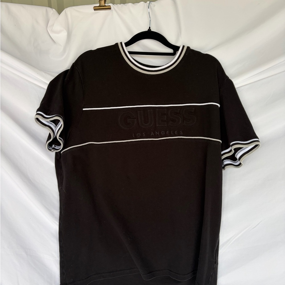 Guess Men's Dark black Short-Sleeve Ringer Tee with White , grey Trim